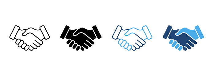 Handshake Partnership Professional Silhouette and Line Icon. Hand Shake Business Deal Pictogram. Cooperation Team Agreement Finance Meeting Icon. Editable Stroke. Isolated Vector Illustration.