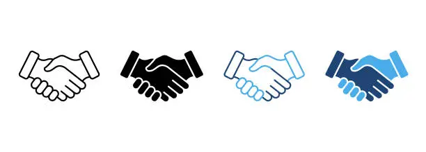 Vector illustration of Handshake Partnership Professional Silhouette and Line Icon. Hand Shake Business Deal Pictogram. Cooperation Team Agreement Finance Meeting Icon. Editable Stroke. Isolated Vector Illustration