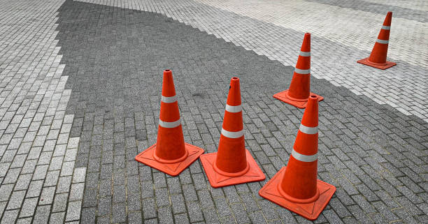 istock Traffic cones lined up on the sidewalk. 1432206585