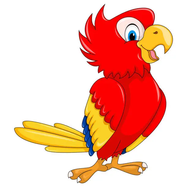Vector illustration of cute red parrot smiling friendly cartoon vector illustration