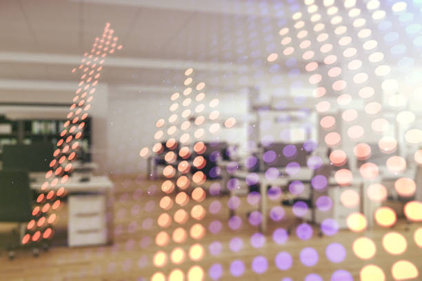 istock Abstract virtual upward arrows sketch on a modern furnished office interior background, target and goal concept. Multiexposure 1432207931