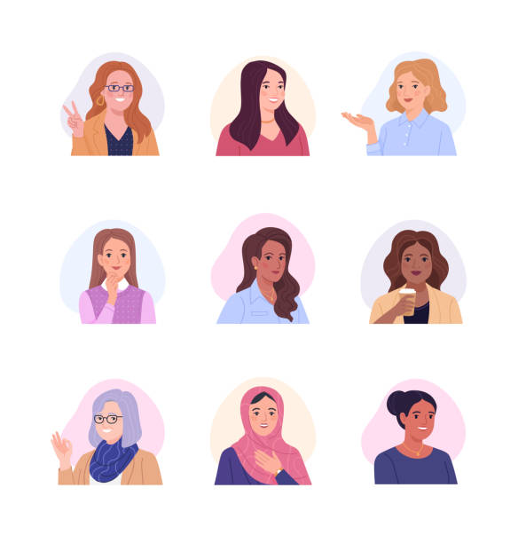 Collection of female avatars. vector art illustration