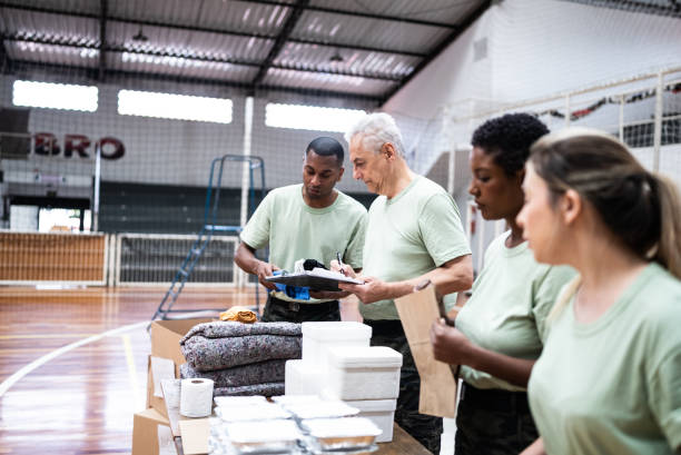 istock Soldiers organizing donations at a gymnasium 1432209826