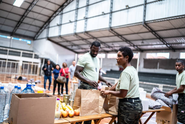 istock Soldiers organizing donations at a gymnasium 1432209904
