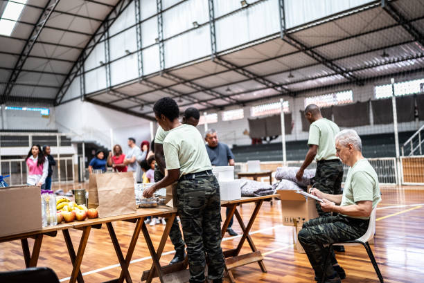istock Soldiers organizing donations at a gymnasium 1432209910