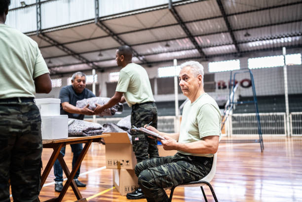 istock Soldiers organizing donations at a gymnasium 1432209948