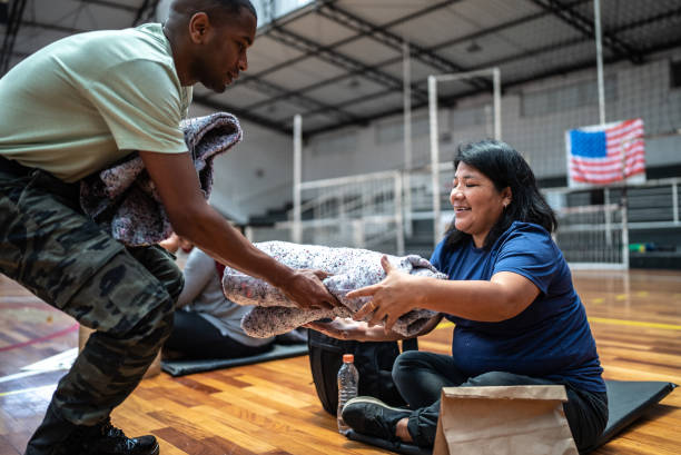Woman receiving a donation in a sheltering
