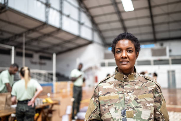 Portrait of a soldier in sheltering