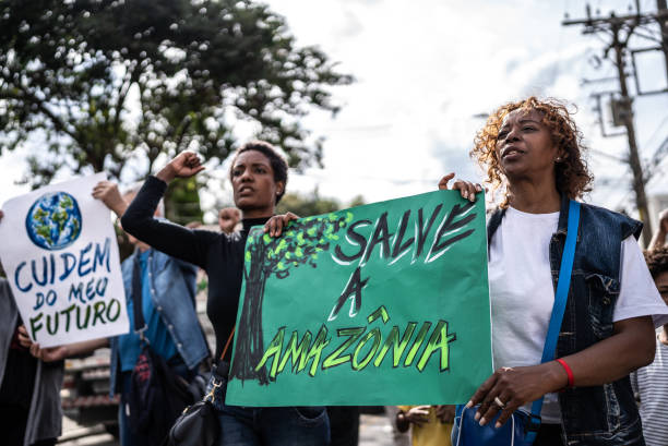 istock Brazilian environmentalists protesting about Amazon outdoors 1432213203