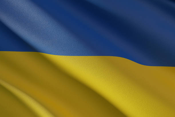 istock 3D rendering of waving Ukrainian flag in close-up view 1432214236
