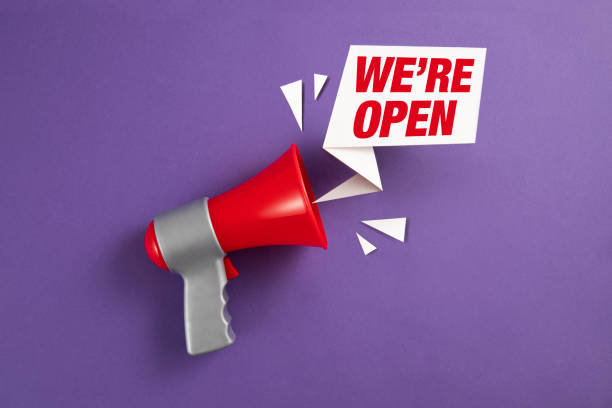 istock Megaphone Announcement We Are Open 1432216187