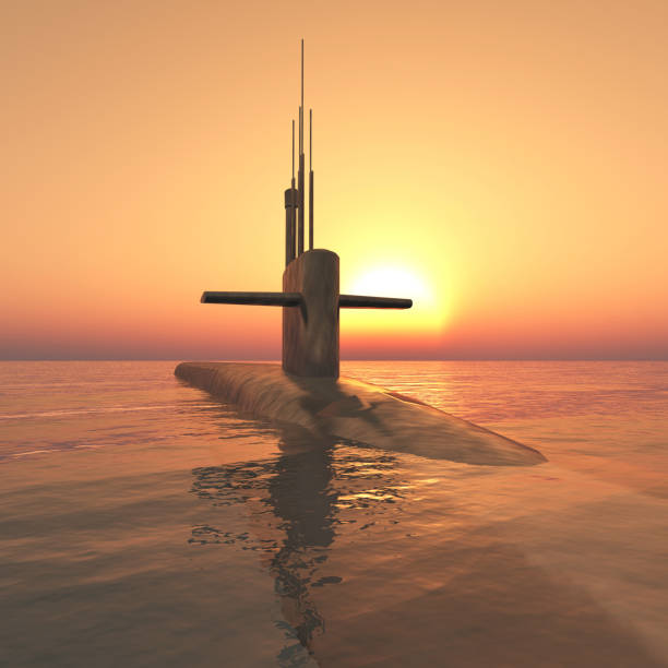 istock Modern submarine in the open sea at sunset 1432217179
