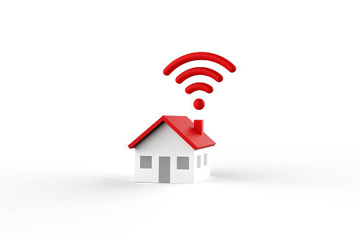 Wifi and house icon isolated on white background. 3D rendering.