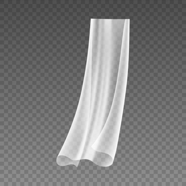 istock Curtains for window covering, isolated white tulle or sheer voile. Interior design and decoration for home, blowing wind effect. Vector in realistic style 1432221831