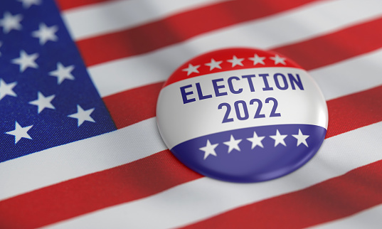 Election 2022 Badge over the American flag.
