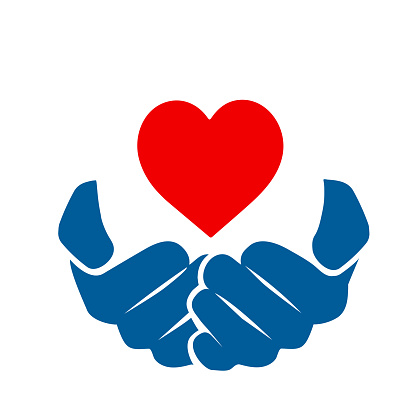 hands holding red heart, health insurance, charity donation concept