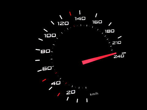 Car dashboard, speedometer with 240 km/h speed - Image. Black background