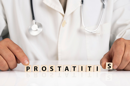 Doctor and cubes with text PROSTATITIS