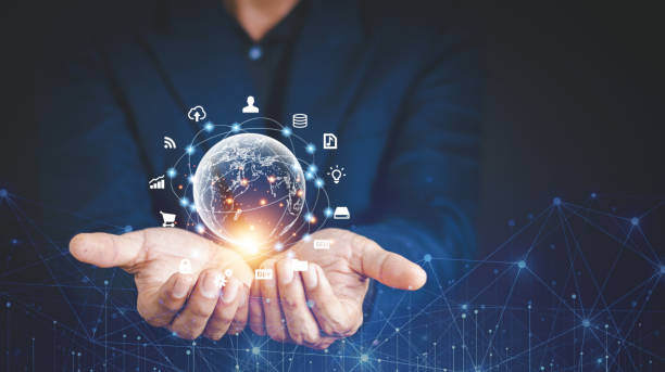 istock Hand holding virtual Global Internet connection metaverse. Business global internet connection application technology and digital marketing, Financial and banking, Digital link tech, big data. 1432231258