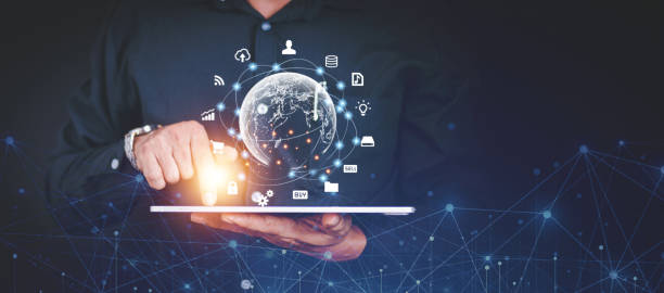 istock Hand holding virtual Global Internet connection metaverse. Business global internet connection application technology and digital marketing, Financial and banking, Digital link tech, big data. 1432231333