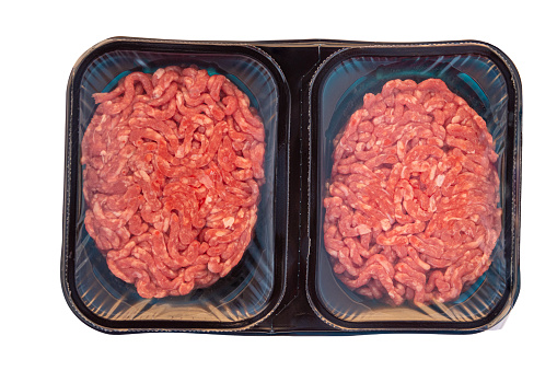 minced meat butcher style in plastic tray covered with cellophane wrapper Packaging template mockup