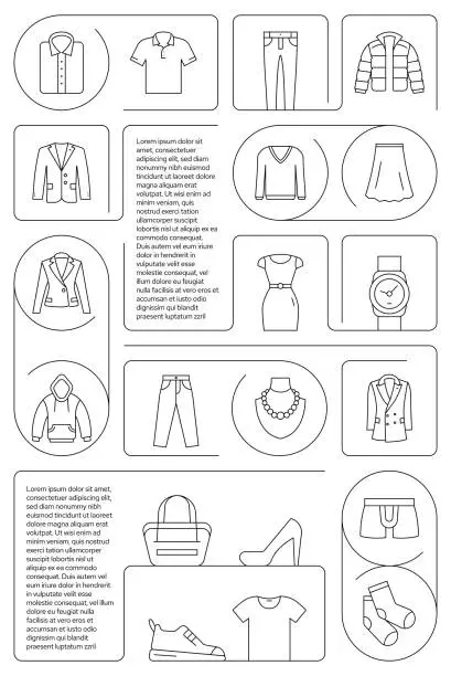 Vector illustration of Clothes and Accessories Related Vector Banner Design Concept, Modern Line Style with Icons