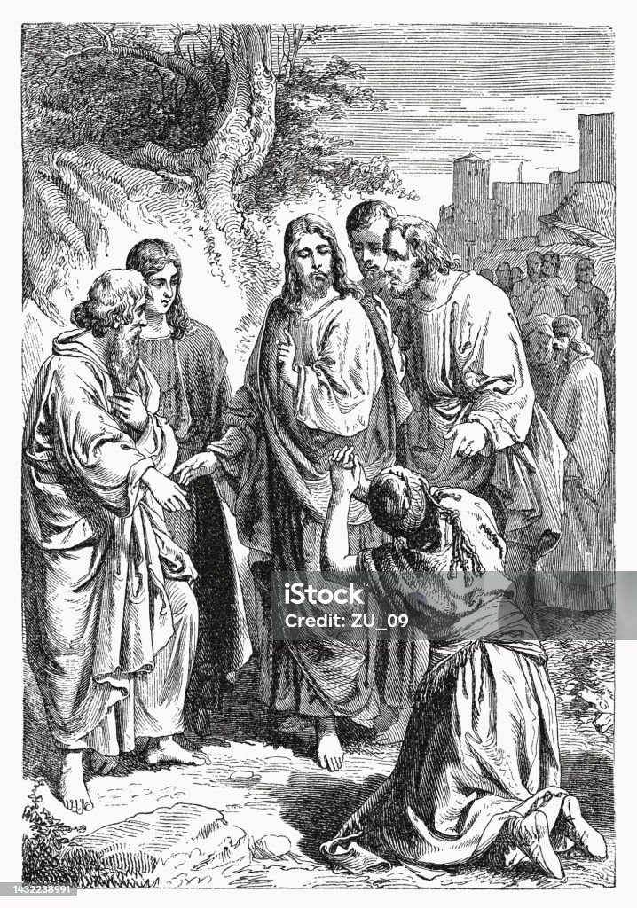 The Faith Of The Canaanite Woman Wood Engraving Published 1894 Stock the-faith-of-the-canaanite-woman-wood-engraving-published-1894-stock