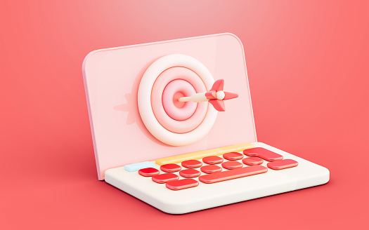 laptop with bullseye arrow aim target business goal and perfect marketing concept 3d illustration