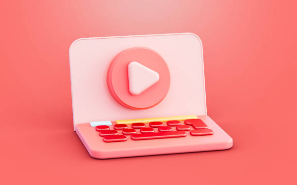 istock Play button on laptop screen 3d illustration for Video media player live 1432240695