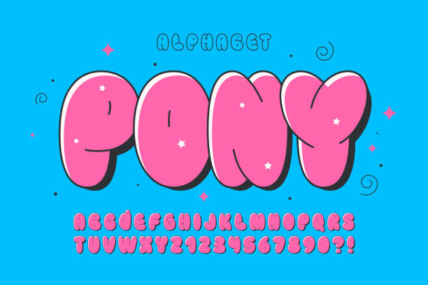 Trendy Bubble comical alphabet design, colorful, typeface. Trendy Bubble comical alphabet design, colorful, typeface. Vector illustration, decorative typeset. graffiti fonts stock illustrations