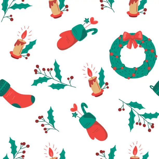 Vector illustration of Christmas and new year seamless pattern.