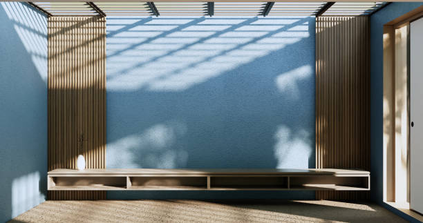 istock cabinet in modern zen living room on light blue wall background,3d rendering 1432243235