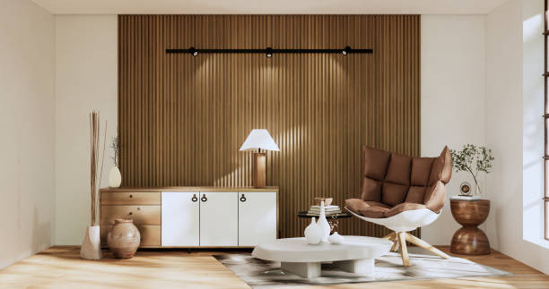 istock Cabinet room wooden interior wabisabi style.3D rendering 1432243647