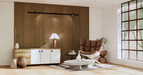 istock Cabinet room wooden interior wabisabi style.3D rendering 1432243655
