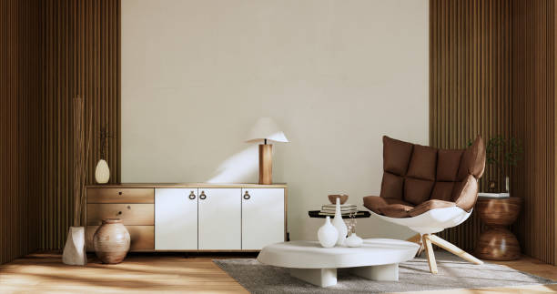 istock Cabinet room wooden interior wabisabi style.3D rendering 1432243683