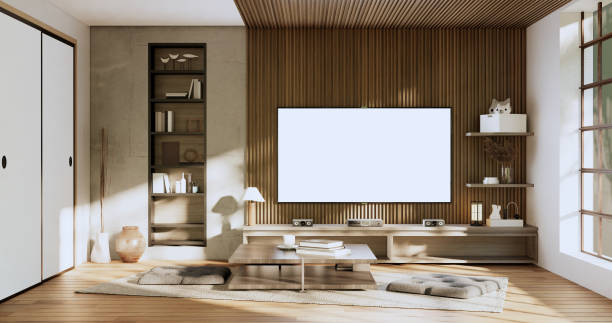 istock Cabinet room wooden interior wabisabi style.3D rendering 1432244016
