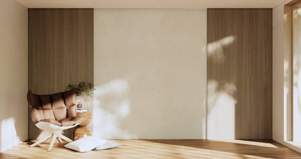 istock Armchair onEmpty room wabi sabi style. 3D illustration rendering 1432244627