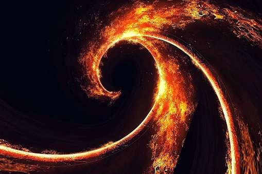 3d illustration of a wave of flames swirling in the dark