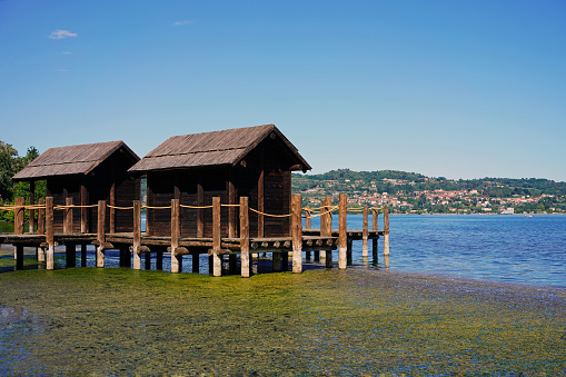 Unteruhldingen, Germany - 15 Oct 2015: Lake dwellings from the Bronze Age in Germany's oldest open-air museum in a nature reserve on Lake Constance.