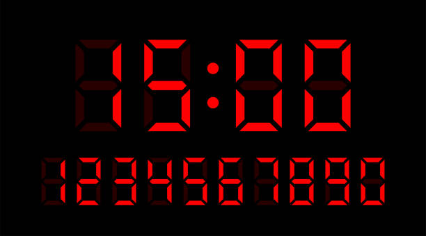 istock Time 15 00 hours. Vector set of electronic digits numbers font from a clock and a countdown timer. Red watch and calculator display symbols 1432260875