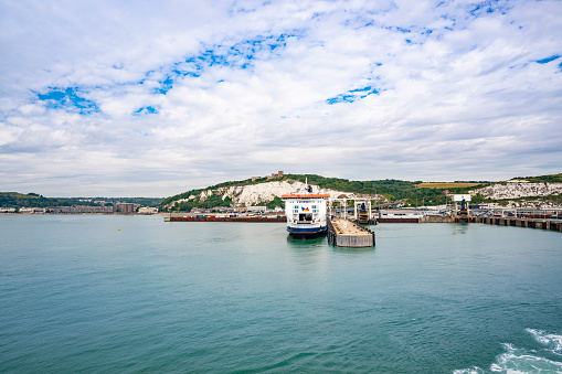 Dover Harbour in Kent England UK United Kingdom, main ferries port to Calais France