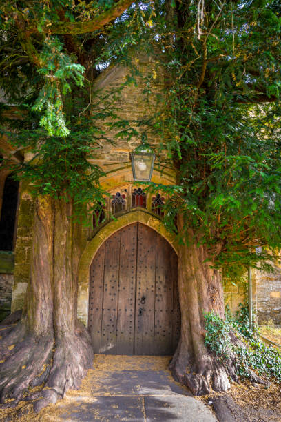 rangez-vous sur la porte magique de l’if de l’église st edward dans les cotswolds au royaume-uni - st edwards crown photos et images de collection
