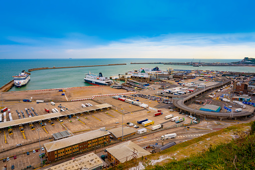 Dover harbor a ferries landmark crossing to Calais France in Kent England UK United Kingdom