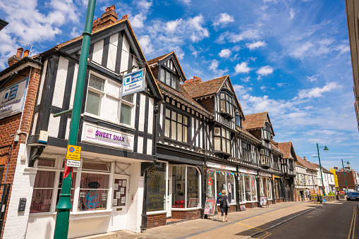 Streets of Canterbury district of Kent England. Unesco world heritage site in UK United Kingdom Great Britain. Archbishop of Canterbury is the primate of the England Church and Anglican Communion of the world and a pilgrim destination for St Alphege killed in 1012 by viking King Canute.