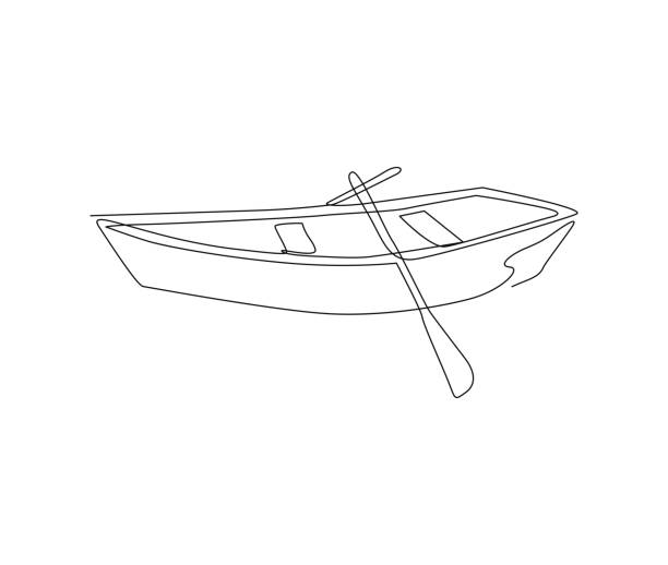 ilustrações de stock, clip art, desenhos animados e ícones de continuous line art drawing of wooden fishing canoe. wooden fishing boat single line art drawing vector illustration. - fishing boat rafting river recreational pursuit