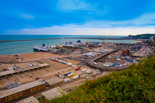 Dover harbor a ferries landmark crossing to Calais France in Kent England UK United Kingdom