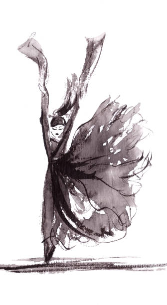 istock Chinese dancer, Chinese style ink painting on rice paper. 1432266869