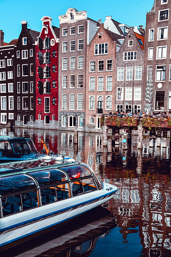Beautiful View Of Yachts Moored In Canal, Amsterdam, The Netherlands