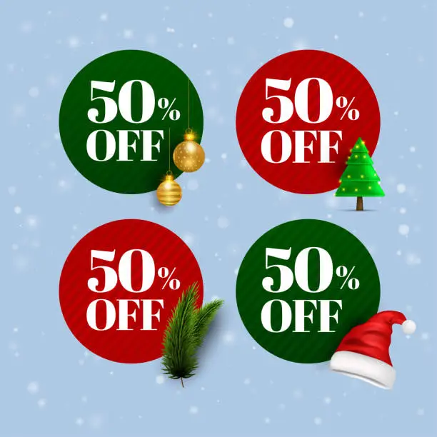 Vector illustration of Decorative Christmas Offer Units and Sale Units - Christmas sale concept