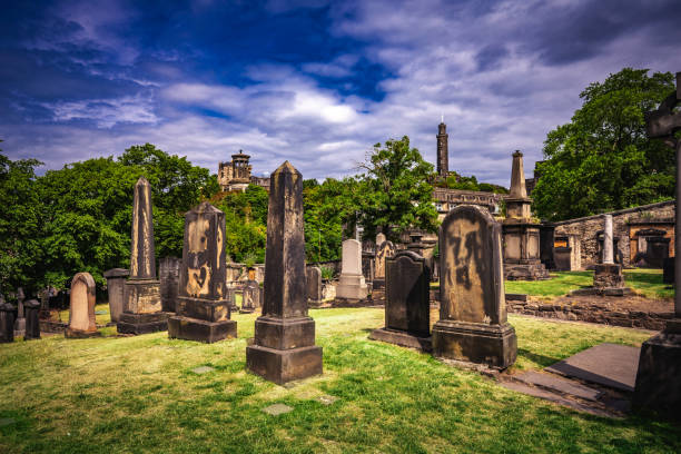 Edinburgh Old Calton Burial Ground. Edinburgh is the capital city of Scotland UK United Kingdom. the old cemetery is located at Calton Hill open in 1716. Old Calton is managed by City of Edinburgh Council